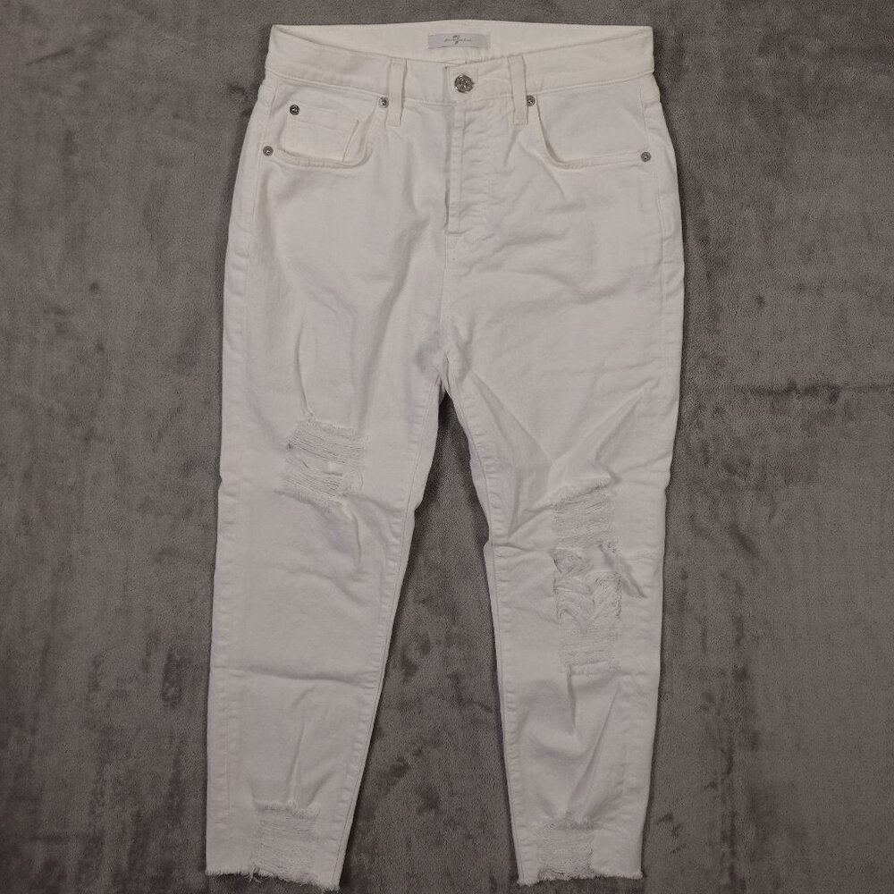 7 For All Mankind Jeans High Rise Skinny Crop Women's 26 White Distressed Denim
